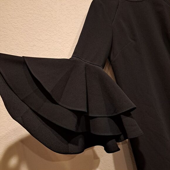 Chelsea 28 Nordstrom Black Mini Dress Lined Flutter Bell Ruffle Long Sleeve sz 8 - Picture 6 of 11